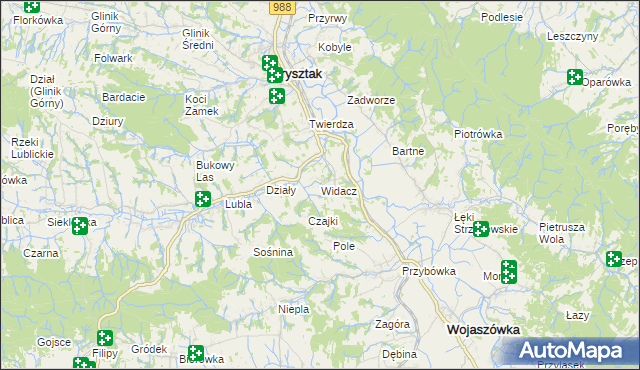 mapa Widacz gmina Frysztak, Widacz gmina Frysztak na mapie Targeo