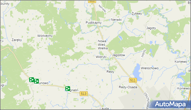 mapa Widryki, Widryki na mapie Targeo