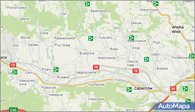 mapa Więckowice gmina Zabierzów, Więckowice gmina Zabierzów na mapie Targeo