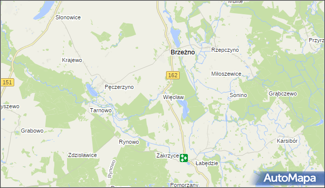 mapa Więcław gmina Brzeżno, Więcław gmina Brzeżno na mapie Targeo