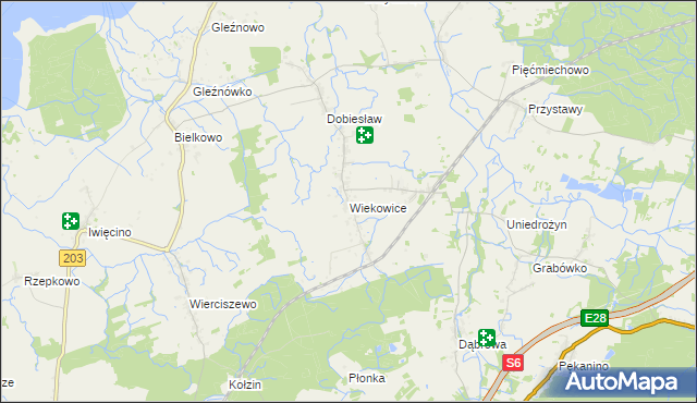 mapa Wiekowice gmina Darłowo, Wiekowice gmina Darłowo na mapie Targeo