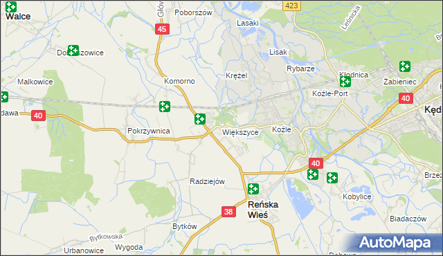 mapa Większyce, Większyce na mapie Targeo