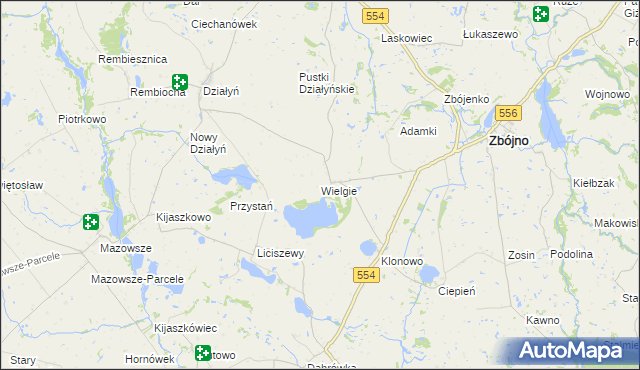 mapa Wielgie gmina Zbójno, Wielgie gmina Zbójno na mapie Targeo