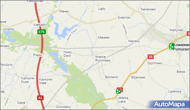 mapa Wielkie Rychnowo, Wielkie Rychnowo na mapie Targeo