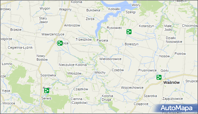 mapa Wieloborowice, Wieloborowice na mapie Targeo