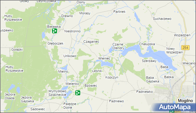 mapa Wieniec gmina Mogilno, Wieniec gmina Mogilno na mapie Targeo