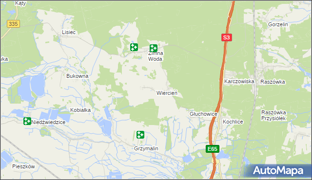 mapa Wiercień gmina Lubin, Wiercień gmina Lubin na mapie Targeo