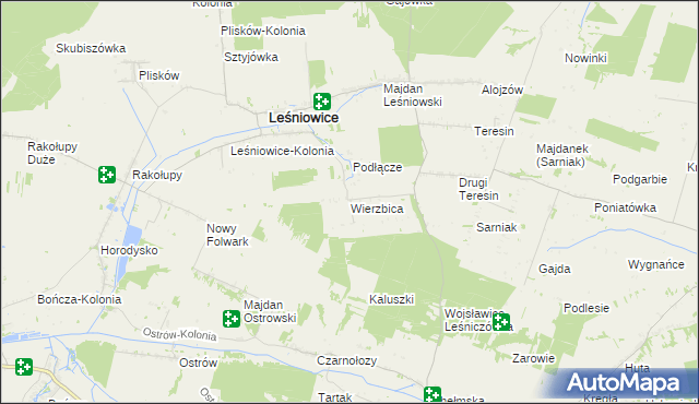 mapa Wierzbica gmina Leśniowice, Wierzbica gmina Leśniowice na mapie Targeo