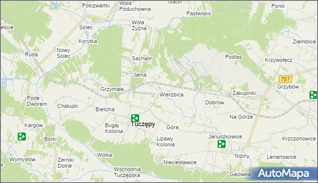 mapa Wierzbica gmina Tuczępy, Wierzbica gmina Tuczępy na mapie Targeo