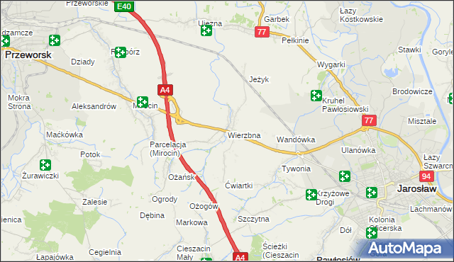 mapa Wierzbna gmina Pawłosiów, Wierzbna gmina Pawłosiów na mapie Targeo