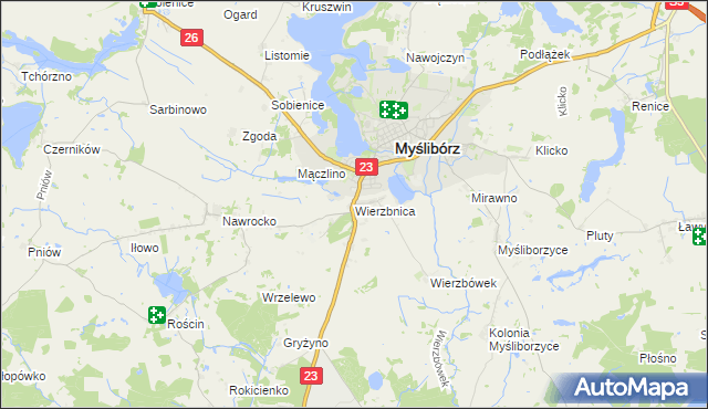 mapa Wierzbnica gmina Myślibórz, Wierzbnica gmina Myślibórz na mapie Targeo