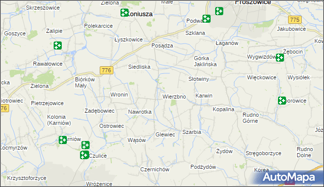 mapa Wierzbno gmina Koniusza, Wierzbno gmina Koniusza na mapie Targeo