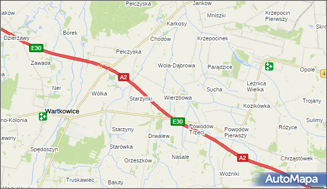 mapa Wierzbowa gmina Wartkowice, Wierzbowa gmina Wartkowice na mapie Targeo