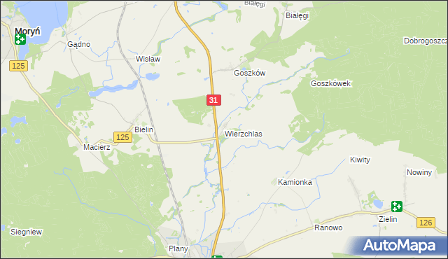 mapa Wierzchlas gmina Mieszkowice, Wierzchlas gmina Mieszkowice na mapie Targeo