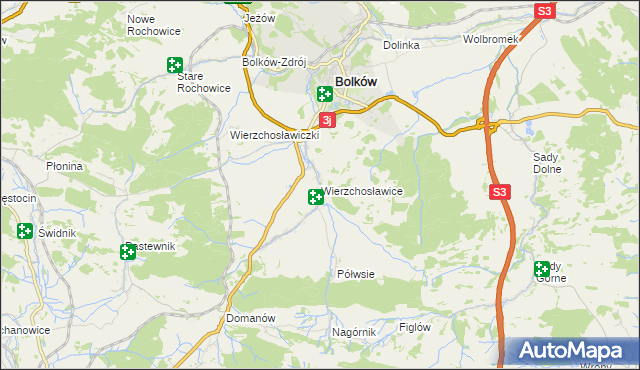 mapa Wierzchosławice gmina Bolków, Wierzchosławice gmina Bolków na mapie Targeo