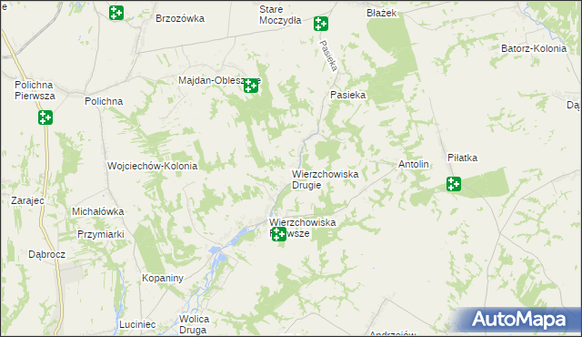 mapa Wierzchowiska Drugie gmina Modliborzyce, Wierzchowiska Drugie gmina Modliborzyce na mapie Targeo