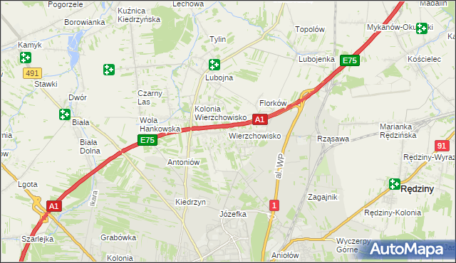 mapa Wierzchowisko gmina Mykanów, Wierzchowisko gmina Mykanów na mapie Targeo