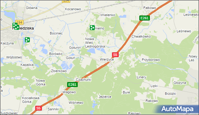 mapa Wierzyce, Wierzyce na mapie Targeo