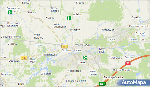 mapa Wiewiórczyn gmina Łask, Wiewiórczyn gmina Łask na mapie Targeo