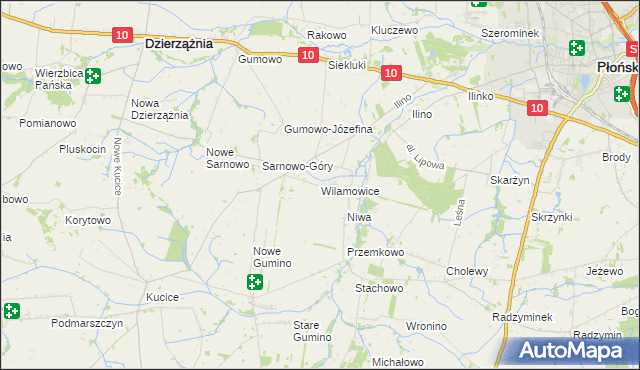 mapa Wilamowice gmina Dzierzążnia, Wilamowice gmina Dzierzążnia na mapie Targeo