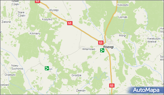 mapa Wilamowo gmina Rozogi, Wilamowo gmina Rozogi na mapie Targeo