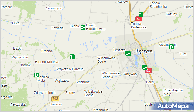 mapa Wilczkowice Dolne gmina Łęczyca, Wilczkowice Dolne gmina Łęczyca na mapie Targeo