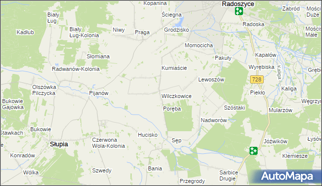 mapa Wilczkowice gmina Radoszyce, Wilczkowice gmina Radoszyce na mapie Targeo