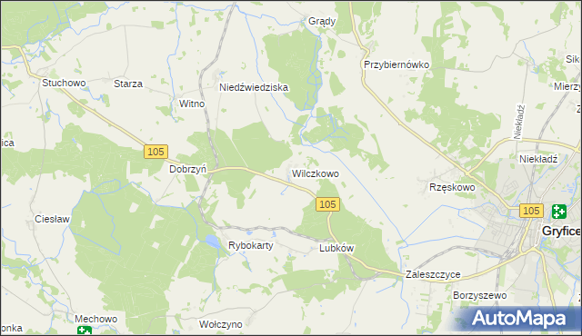 mapa Wilczkowo gmina Gryfice, Wilczkowo gmina Gryfice na mapie Targeo