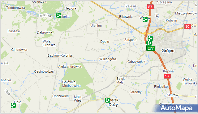 mapa Wilczogóra gmina Belsk Duży, Wilczogóra gmina Belsk Duży na mapie Targeo