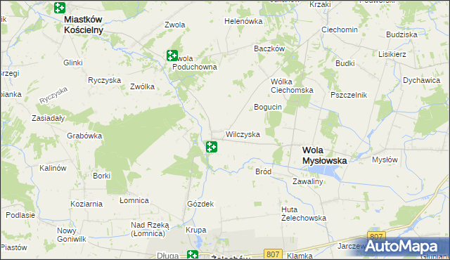 mapa Wilczyska gmina Wola Mysłowska, Wilczyska gmina Wola Mysłowska na mapie Targeo