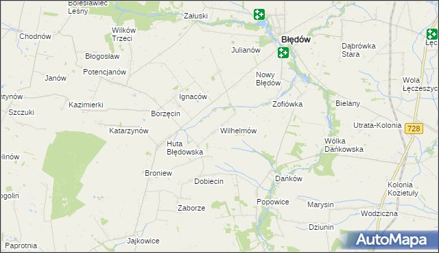 mapa Wilhelmów gmina Błędów, Wilhelmów gmina Błędów na mapie Targeo