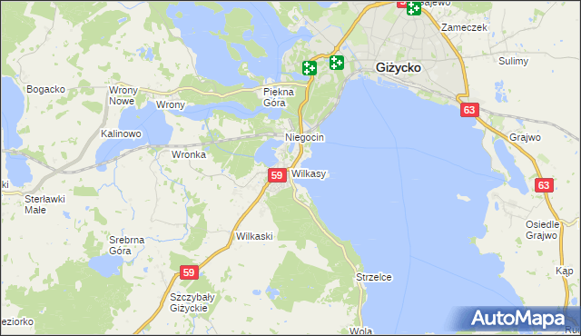 mapa Wilkasy gmina Giżycko, Wilkasy gmina Giżycko na mapie Targeo