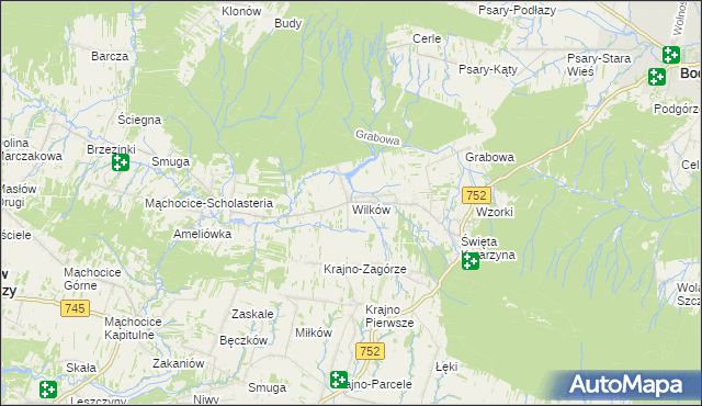 mapa Wilków gmina Bodzentyn, Wilków gmina Bodzentyn na mapie Targeo