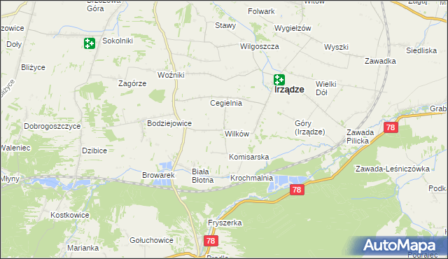 mapa Wilków gmina Irządze, Wilków gmina Irządze na mapie Targeo