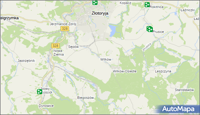 mapa Wilków gmina Złotoryja, Wilków gmina Złotoryja na mapie Targeo
