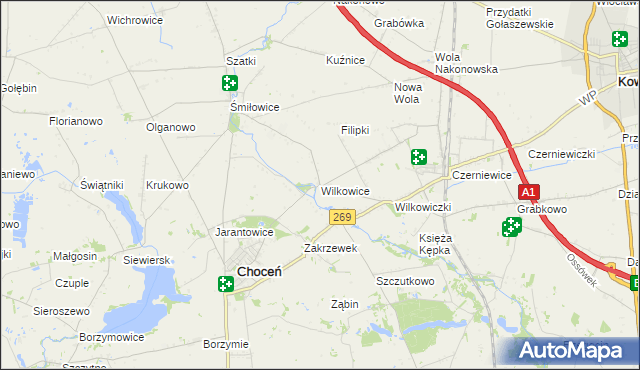 mapa Wilkowice gmina Choceń, Wilkowice gmina Choceń na mapie Targeo