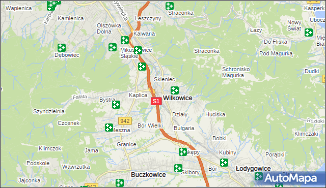 mapa Wilkowice powiat bielski, Wilkowice powiat bielski na mapie Targeo