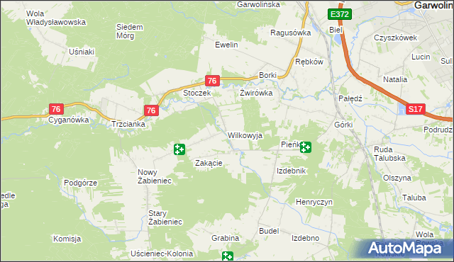mapa Wilkowyja gmina Garwolin, Wilkowyja gmina Garwolin na mapie Targeo