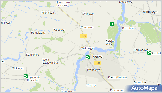 mapa Wilkowyja gmina Kłecko, Wilkowyja gmina Kłecko na mapie Targeo