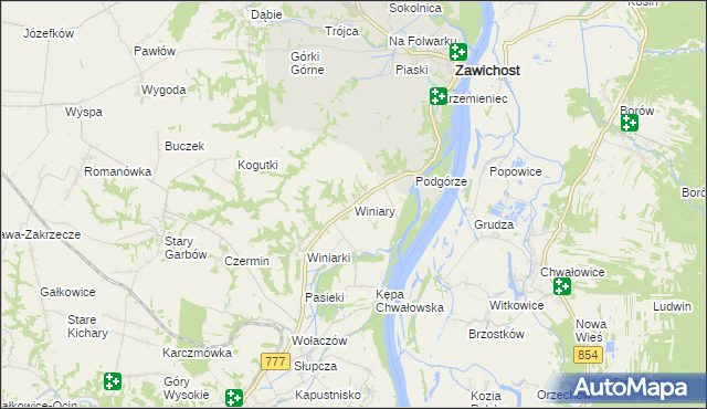 mapa Winiary gmina Dwikozy, Winiary gmina Dwikozy na mapie Targeo