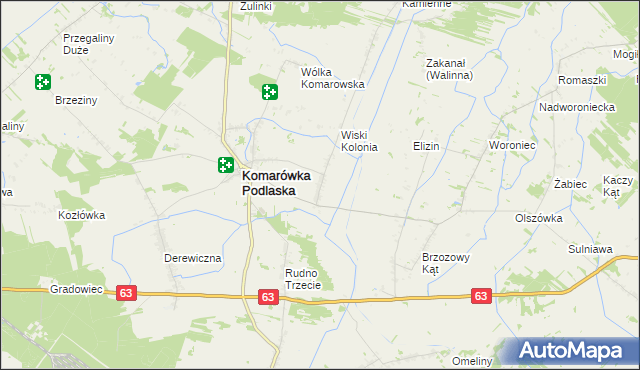 mapa Wiski gmina Komarówka Podlaska, Wiski gmina Komarówka Podlaska na mapie Targeo