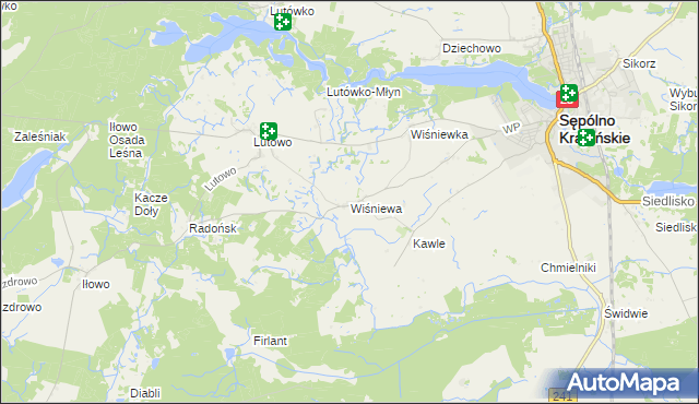 mapa Wiśniewa gmina Sępólno Krajeńskie, Wiśniewa gmina Sępólno Krajeńskie na mapie Targeo