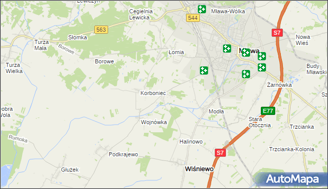 mapa Wiśniewko gmina Wiśniewo, Wiśniewko gmina Wiśniewo na mapie Targeo