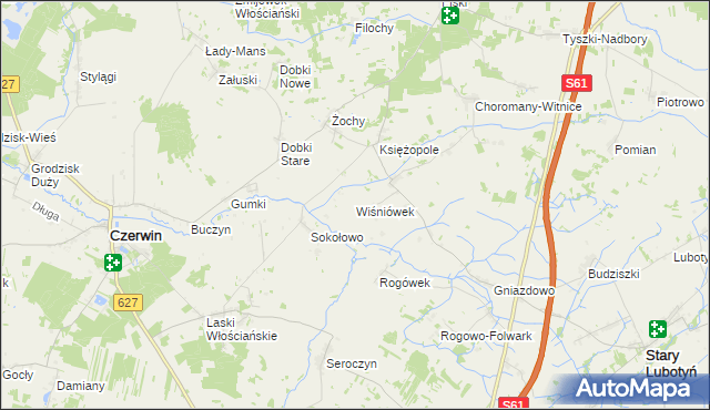 mapa Wiśniówek gmina Czerwin, Wiśniówek gmina Czerwin na mapie Targeo