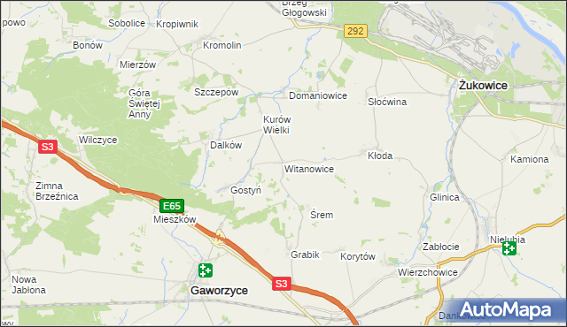 mapa Witanowice gmina Gaworzyce, Witanowice gmina Gaworzyce na mapie Targeo