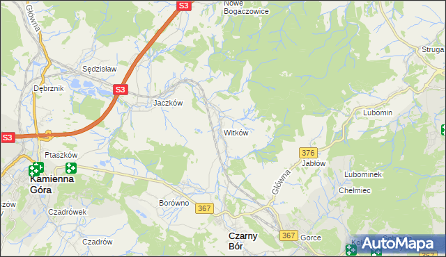 mapa Witków gmina Czarny Bór, Witków gmina Czarny Bór na mapie Targeo