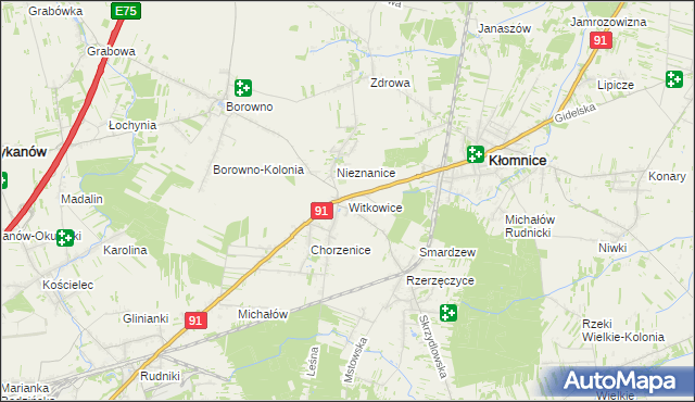 mapa Witkowice gmina Kłomnice, Witkowice gmina Kłomnice na mapie Targeo