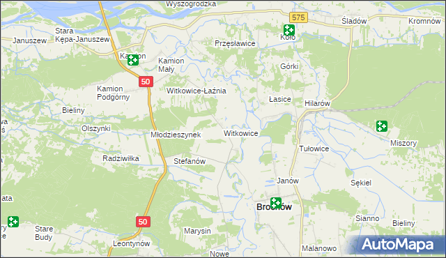 mapa Witkowice gmina Młodzieszyn, Witkowice gmina Młodzieszyn na mapie Targeo