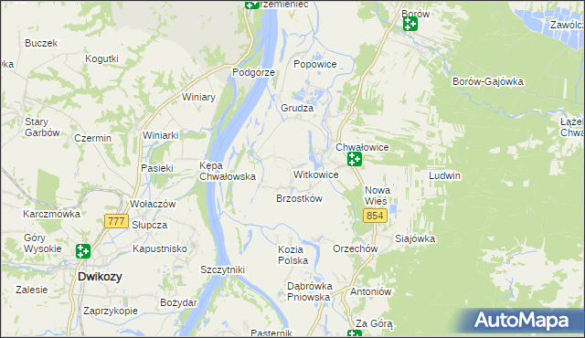 mapa Witkowice gmina Radomyśl nad Sanem, Witkowice gmina Radomyśl nad Sanem na mapie Targeo