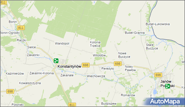 mapa Witoldów gmina Konstantynów, Witoldów gmina Konstantynów na mapie Targeo